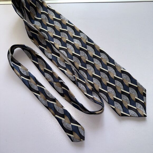 Allyn Saint George American Couture Tie. rn 51093 (57.5L 4W) Blue Grey Tan And C - Picture 3 of 5